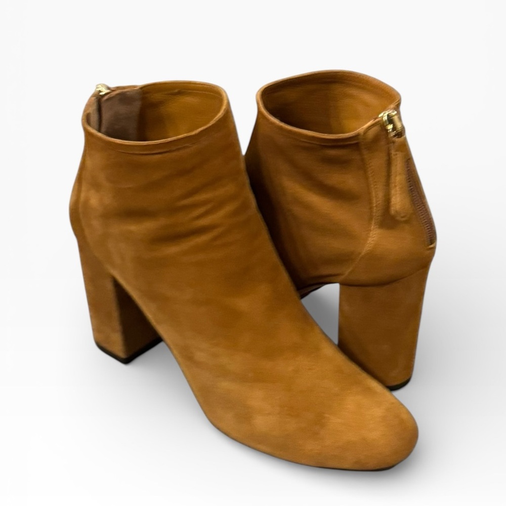 LIKE NEW IN BOX Aquazzura Brown Congac Suede Brooklyn Ankle Length Boots SZ 37 - Picture 3 of 9